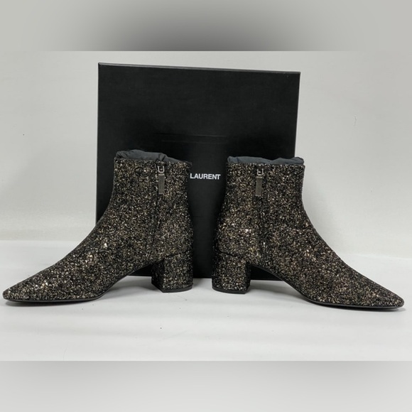 BNIB SAINT LAURENT “LOULOU” GLITTER ANKLE BOOTS size 9/39- retail $1295USD - Picture 2 of 16